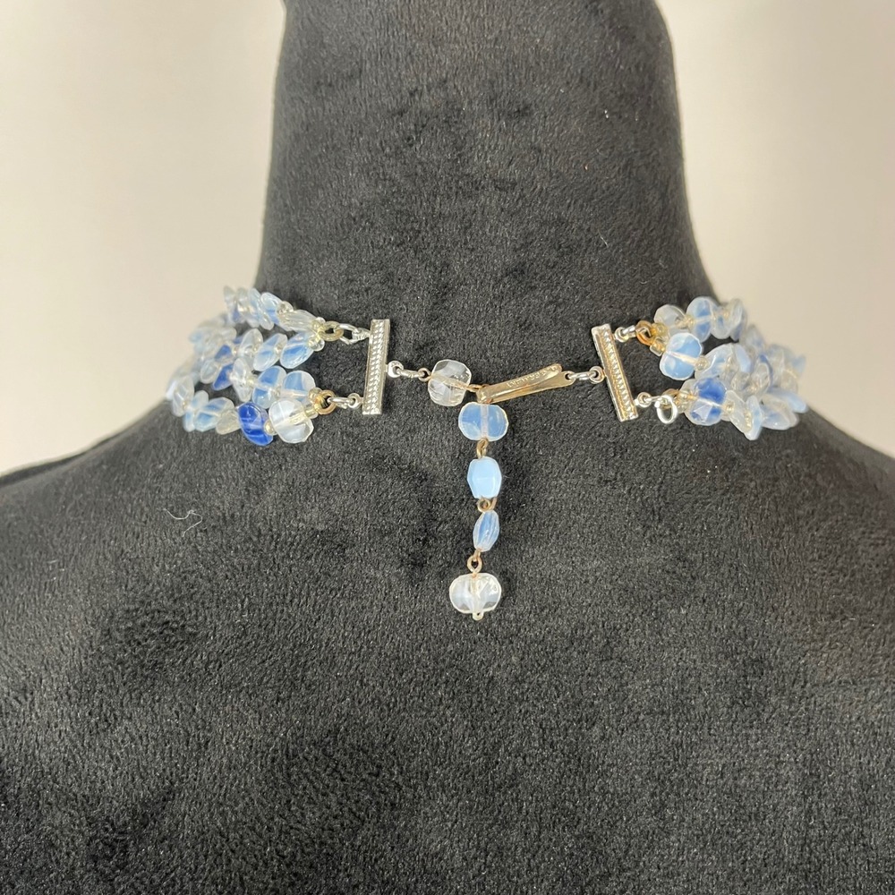 Vtg 50s 60s W Germany Blue Glass Beaded Choker Necklace‎ & Matching Earrings Set - Picture 2 of 14